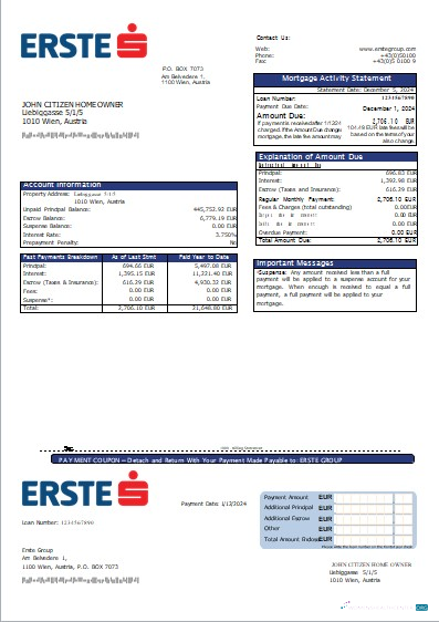 Download Austria Erste Group bank mortgage statement scr Photoshop template